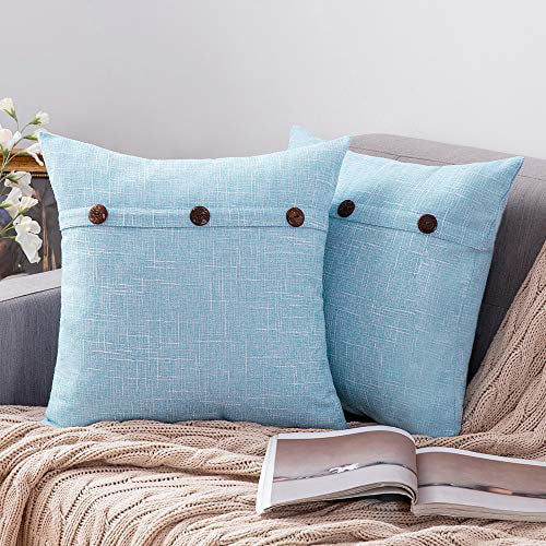 MIULEE Set of 2 Linen Throw Pillow Covers Cushion Case Triple Button Vintage ...